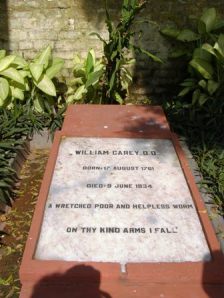 William Carey's tombstone at the Serampore Christian burial grounds (Photo from http://www.careyfamilynetwork.co.uk)