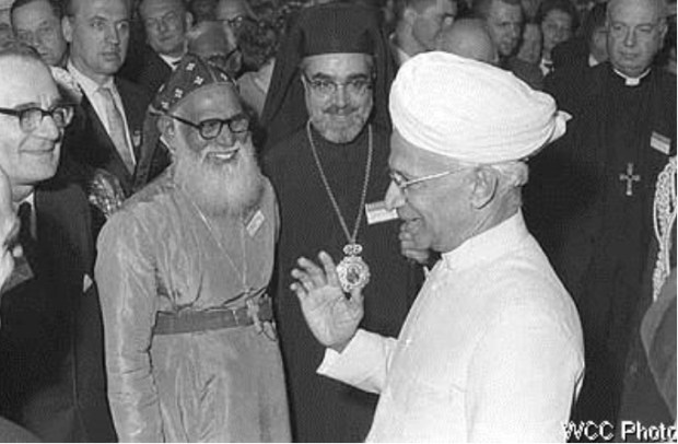 Dr Radhakrishnan, vice-president of India (right) greeting Bishop S. U. Barbieri, Metropolitan Juhanon Mar Thoma and Archbishop Iakovos during the Third Assembly of the WCC in New Delhi, November 18 - December 6, 1961. (Photos - from the Archives of wcc-coe.org)